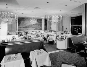 Dining Room Prints: Essex House, W. 59th St. New York City, 1956. Creator: Gottscho-Schleisner, Inc