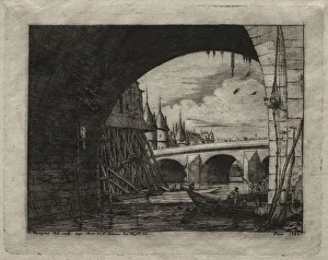 Charles Meryon French Prints: Etchings of Paris: An Arch of the Notre Dame Bridge, 1853. Creator: Charles Meryon (French