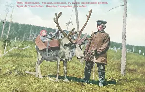 Pannier Prints: Ethnic Orochen on the Taiga, Transporting a Child, 1904-1917. Creator: Unknown