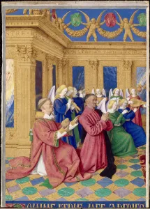 Fouquet Prints: Etienne Chevalier with Saint Stephen, ca 1455. Artist: Fouquet, Jean (1420?1481)