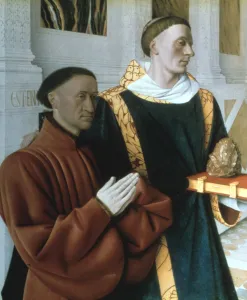 Etienne Chevalier and St Stephen, c1450. Artist: Jean Fouquet