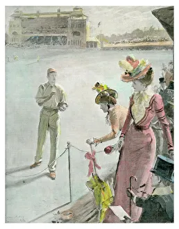 Cricket Ball Collection: Eton v Harrow at Lord s: A Boundary Hit, late 19th or early 20th century(?).Artist: Anglo