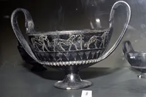 Etruria Prints: Etruscan Bucchero Vase with animal decoration, from Vulci. Italy, c620 BC