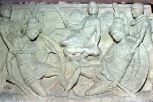 Incest Prints: Detail of an Etruscan sarcophagus from Chiusi showing the death of Eteocles and Polynices