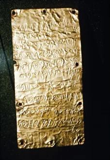 Etruscan Script on Gold Leaf at Villa Giulia, Rome, late 6th century BC- early 5th century BC