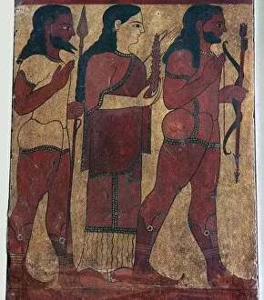 Caere Gallery: Detail of an Etruscan tomb painting showing Ceres with attendants, 6th century BC