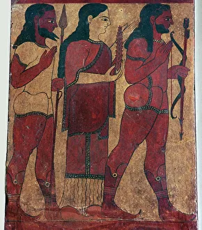Caere Gallery: Detail of an Etruscan tomb painting showing Ceres with attendants, 6th century BC