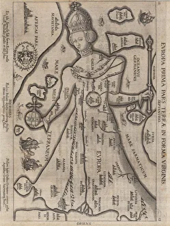 Bunting Prints: Europa Prima Pars Terrae in Forma Virginis (Europe in the Shape of a Queen), 1581
