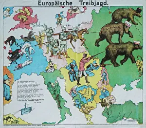 Maps Prints: European Beating Hunt. European satirical map, 1914. Creator: Anonymous