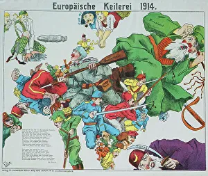European brawling 1914. European satirical map, 1914. Creator: Anonymous