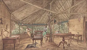 European Men in an African Jungle Lodge, 1886. Creator: Anon European Men in an African Jungle Lodge, 1886. Creator: Anon
