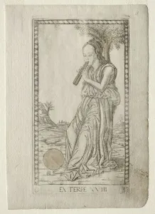 Ferrara Prints: Euterpe (music, lyric poetry) (from the Tarocchi series D... before 1467. Creator