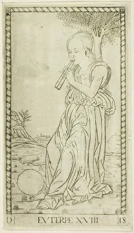 Mantegna Prints: Euterpe, plate eighteen from Apollo and the Muses, c.1465. Creator: Unknown