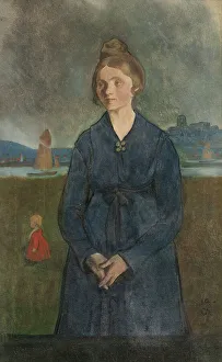 Arosenius Ivar Axel Henrik Prints: Eva with Bohus fortress in the background, 1907. Creator: Ivar Arosenius