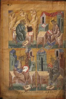 Ancient Russian Art Gallery: The Four Evangelists (Manuscript illumination from the Gospel Book), ca 1401