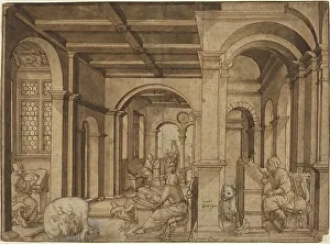 Writing Chair Prints: Four Evangelists in a Scriptorium, 1539. Creator: Master I.K