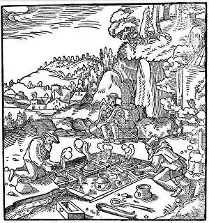 Brine Gallery: Evaporating pots of brine in a natural hot spring to obtain salt, 1556