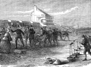 Grandstand Prints: Eve of the Derby: at the winning-post, 1871. Creator: Unknown