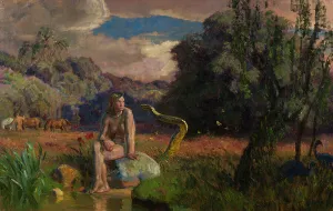 Book Of Genesis Prints: Eve in Paradise or The Serpent in Paradise, 1911. Creator: Joakim Skovgaard