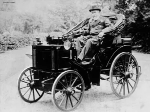 Horseless Carriage Prints: Evelyn Ellis driving an 1895 Panhard, (1895?)