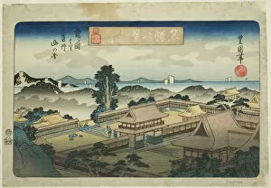 Rooftop Gallery: Evening Bell at Kamakura, View of the Mountains of Awa Province from Tsurugaoka (Ka... c. 1833 / 34)