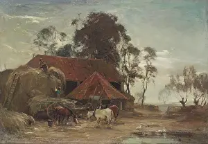 Barn Prints: Evening - Building the Stack, c1870-1920. Creator: James Lawton Wingate
