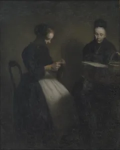 Evening in the Drawing Room. The Artist's Mother and Wife, 1891. Creator: Vilhelm Hammershøi