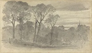 Birket Foster Prints: An Evening Landscape with a Distant Cathedral. Creator: Birket Foster