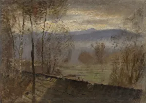 Bratislava Gallery: Evening landscape with river, c. 1880. Creator: Mednyanszky, Laszlo (1852-1919)
