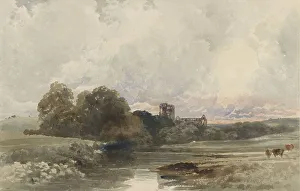 Cistercian Prints: Evening landscape with the ruins of Kirkstall Abbey