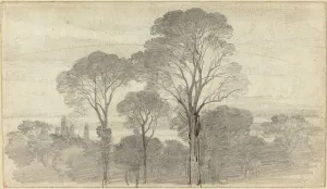 Birket Foster Prints: An Evening Landscape with Tall Trees. Creator: Birket Foster
