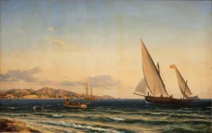 Evening by the Mediterranean; In the background Marseilles and oen If, 1854. Creator: Emanuel Larsen
