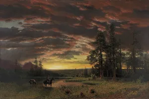 Bierstadt Albert Prints: Evening on the Prairie, 1870. Creator: Albert Bierstadt