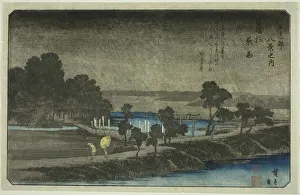 Evening Rain at Azuma Shrine (Azuma no mori yau), from the series Eight Views in... c. 1837/38. Creator: Ando Hiroshige. Evening Rain at Azuma Shrine (Azuma no mori yau), from the series Eight Views in... c. 1837/38. Creator: Ando Hiroshige