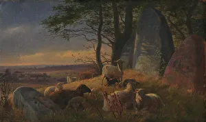 Mound Prints: Evening Scene with Sheep on a Mound, 1845. Creator: Johan Thomas Lundbye