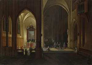Church Service Gallery: An Evening Service in a Church, 1649. Artist: Neeffs, Pieter, the Elder (1578-1661)