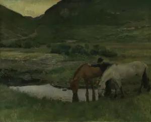 Eilif Peterssen Prints: Evening in Skogstad in Valdres, 1902. Creator: Eilif Peterssen
