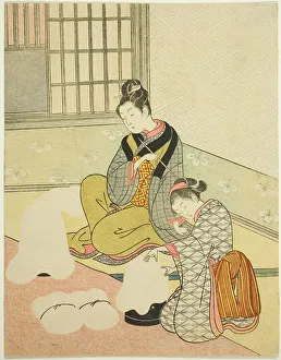 Evening Snow on a Floss Shaper (Nurioke no bosetsu), from the series Eight Views of the...c. 1766. Creator: Suzuki Harunobu. Evening Snow on a Floss Shaper (Nurioke no bosetsu), from the series Eight Views of the...c. 1766