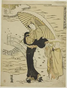 Koryusai Isoda Prints: Evening Snow at Ikenohata (Ikenohata bosetsu), from the series Eight Views of... c