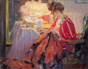 Embroideress Prints: Evening work, 1909