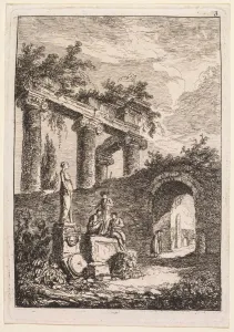 1733 1808 Prints: Evenings in Rome: The Statue in Front of Ruins, 1763-1764. Creator: Hubert Robert (French