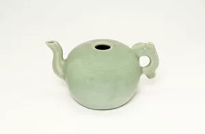 Celadon Gallery: Ewer with Animal Handle, Yuan dynasty (1271-1368), 14th century. Creator: Unknown