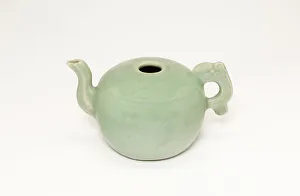Celadon Gallery: Ewer with Animal Handle, Yuan dynasty (1271-1368), 14th century. Creator: Unknown