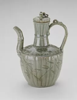 Ewer with Bamboo-shaped Spout, Fluting, and Leaves, Korea, Goryeo dynasty