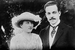 Feather Hat Prints: Ex-King Manuel & bride, Manuel of Portugal