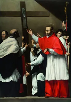 The Exaltation of the Holy Nail with Saint Charles Borromeo. Artist: Saraceni, Carlo (1579-1620) The Exaltation of the Holy Nail with Saint Charles Borromeo. Artist: Saraceni, Carlo (1579-1620)