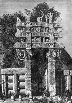 British Raj Collection: Example of Hindoo Architecture: North Gate of the Temple of Sanchi, c1891. Creator: James Grant