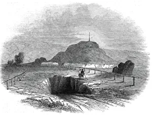 The excavation in which the cists were found - the Mount and Priory ruins, 1845 The excavation in which the cists were found - the Mount and Priory ruins, 1845