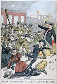 Aggressive Prints: Excesses of British soldiers in a railway station, 1902