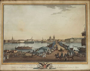 Neva River Collection: The Exchange Bridge at the Vasilievsky Island, 1799. Artist: Paterssen, Benjamin (1748-1815)